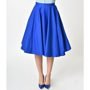 Unique Vintage 1950s Royal Blue Cotton Swing Skirt